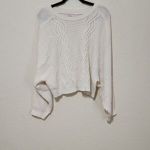Pink Lily Cream Crew Neck Sweater with Knitted Texture